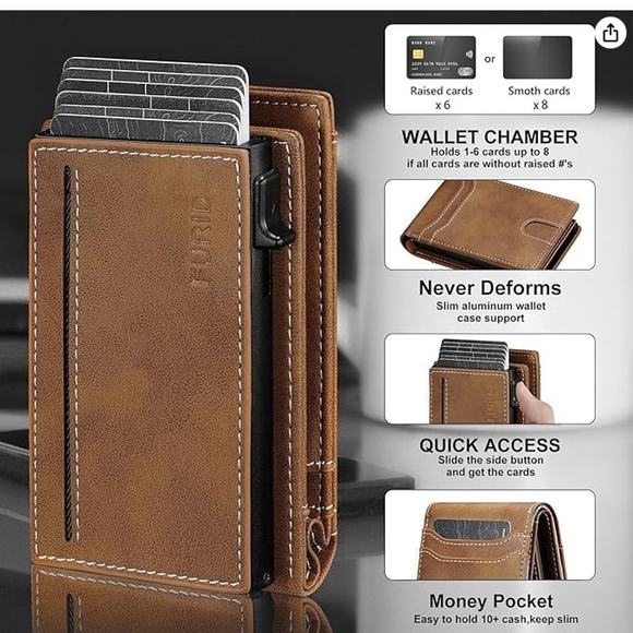 Wallet Smart Rfid Minimalist Front Pocket with ID Window, brown - Picture 3 of 7